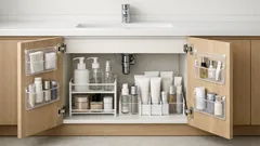 ダイソーだけで洗面台収納が整う、倒れないボトル置き場の作り方