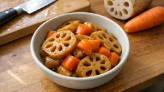 作り置きにうれしい、だし香る「れんこんと人参の煮物」—甘辛でシャキッと仕上げるコツ